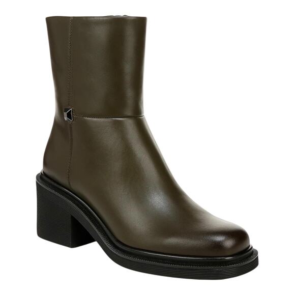 Franco Sarto Women's Kyra Leather Block Heel Booties Olive Green Size 9 1/2